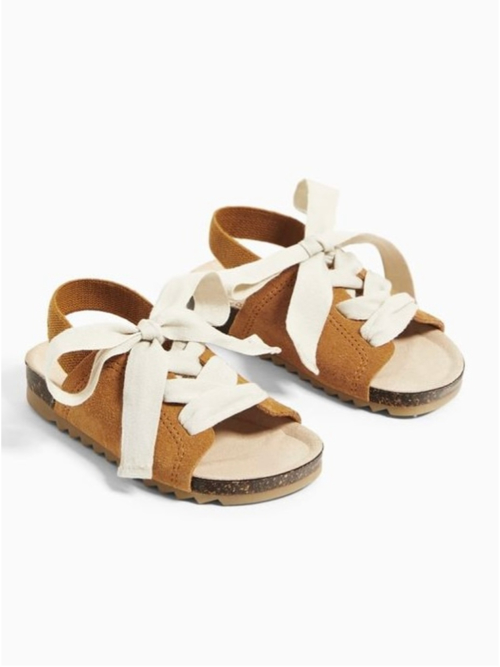 Baby Zara Brown & Beige Lace Up Ribbon Sandals Size 3 18 New Boho Aesthetic
